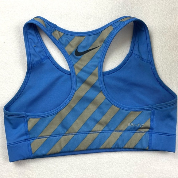 Nike Pro Women's Blue/Gray Stripe Swoosh Compression Exercise Sports Bra Size S - Picture 3 of 13